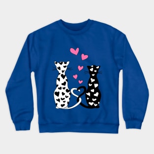 white and black cats with pink hearts Crewneck Sweatshirt